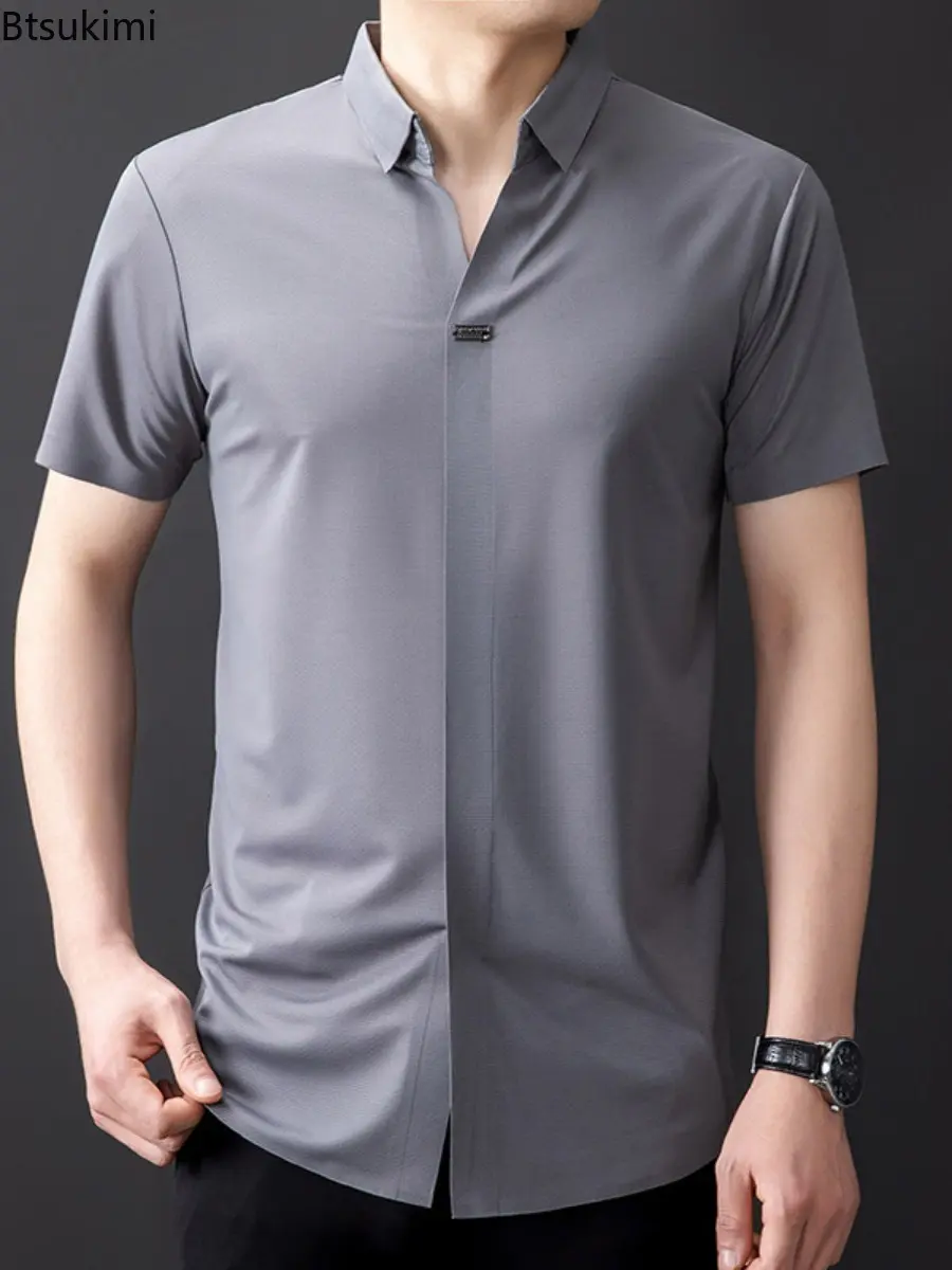 New 2025 Men's Solid Color Short Sleeved Polo Shirt Summer Thin Style Ice Silk Casual Business T-shirt for Men M-7XL Large Size