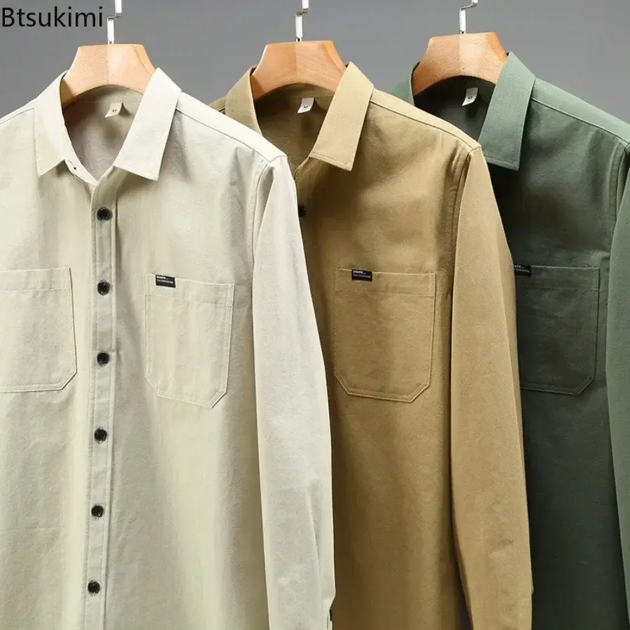 Spring New Men's Long-sleeved Casual Shirts Japanese Style Loose Simple Shirt Coats Breathable Versatile 100% Cotton Blouse Male
