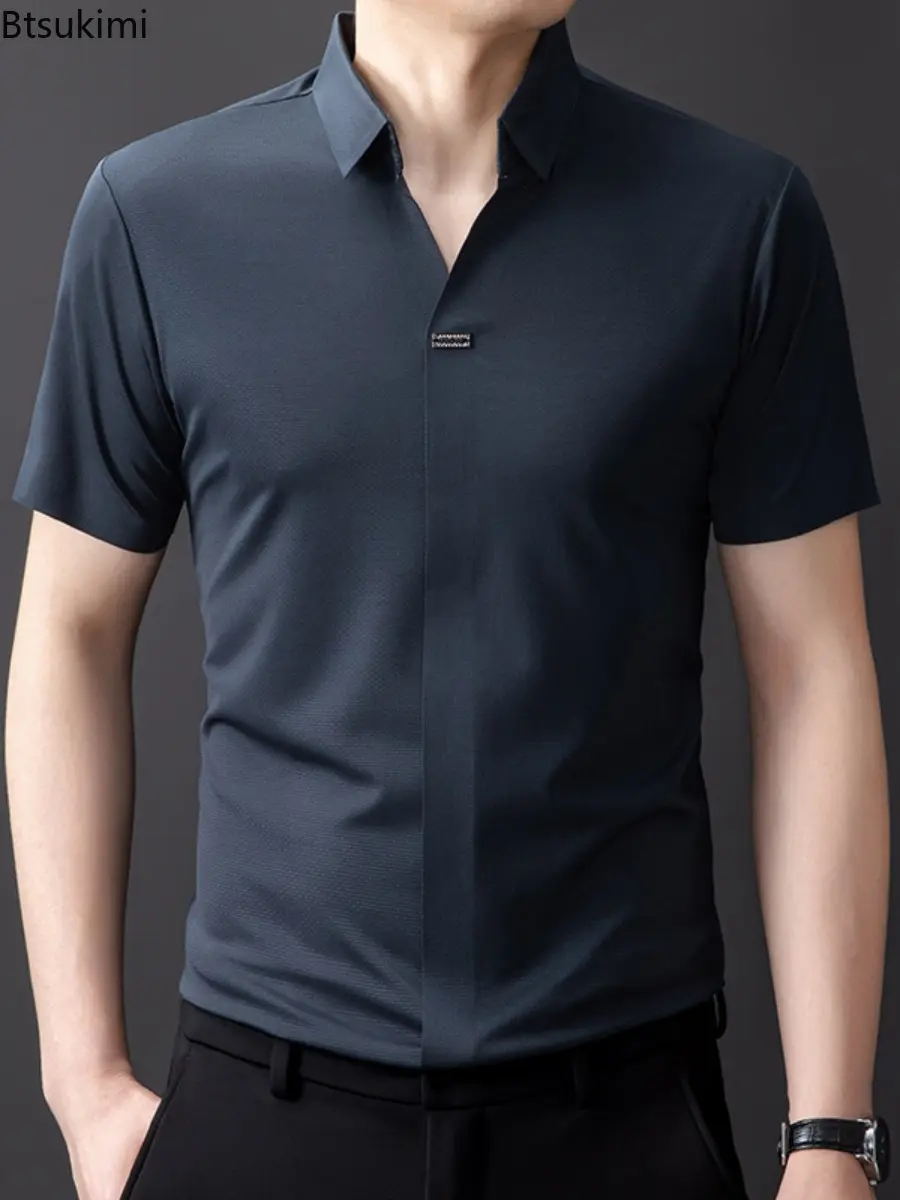 New 2025 Men's Solid Color Short Sleeved Polo Shirt Summer Thin Style Ice Silk Casual Business T-shirt for Men M-7XL Large Size