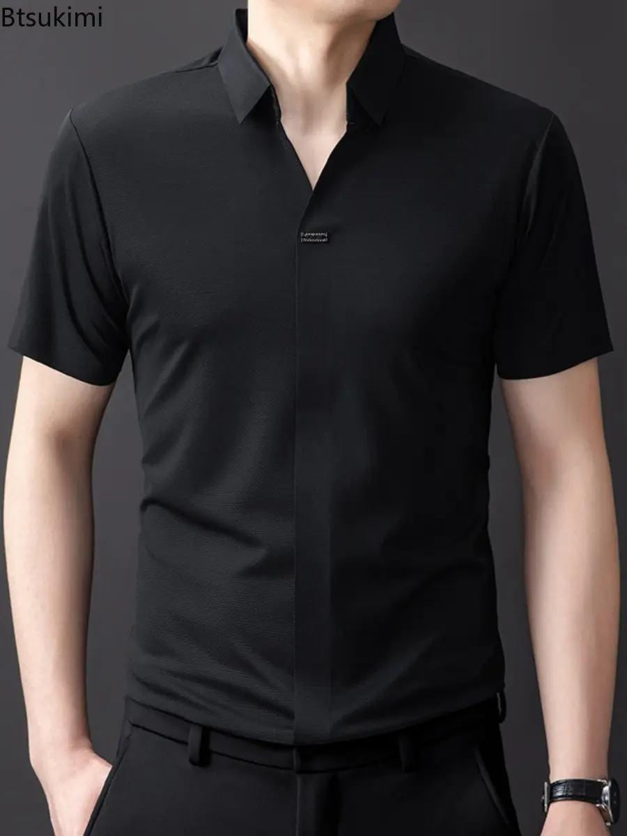 New 2025 Men's Solid Color Short Sleeved Polo Shirt Summer Thin Style Ice Silk Casual Business T-shirt for Men M-7XL Large Size