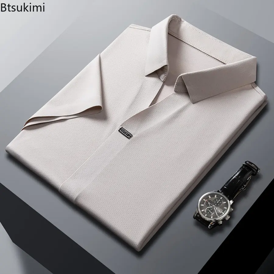 New 2025 Men's Solid Color Short Sleeved Polo Shirt Summer Thin Style Ice Silk Casual Business T-shirt for Men M-7XL Large Size