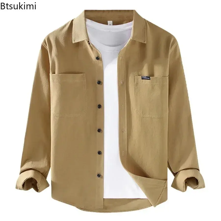Spring New Men's Long-sleeved Casual Shirts Japanese Style Loose Simple Shirt Coats Breathable Versatile 100% Cotton Blouse Male