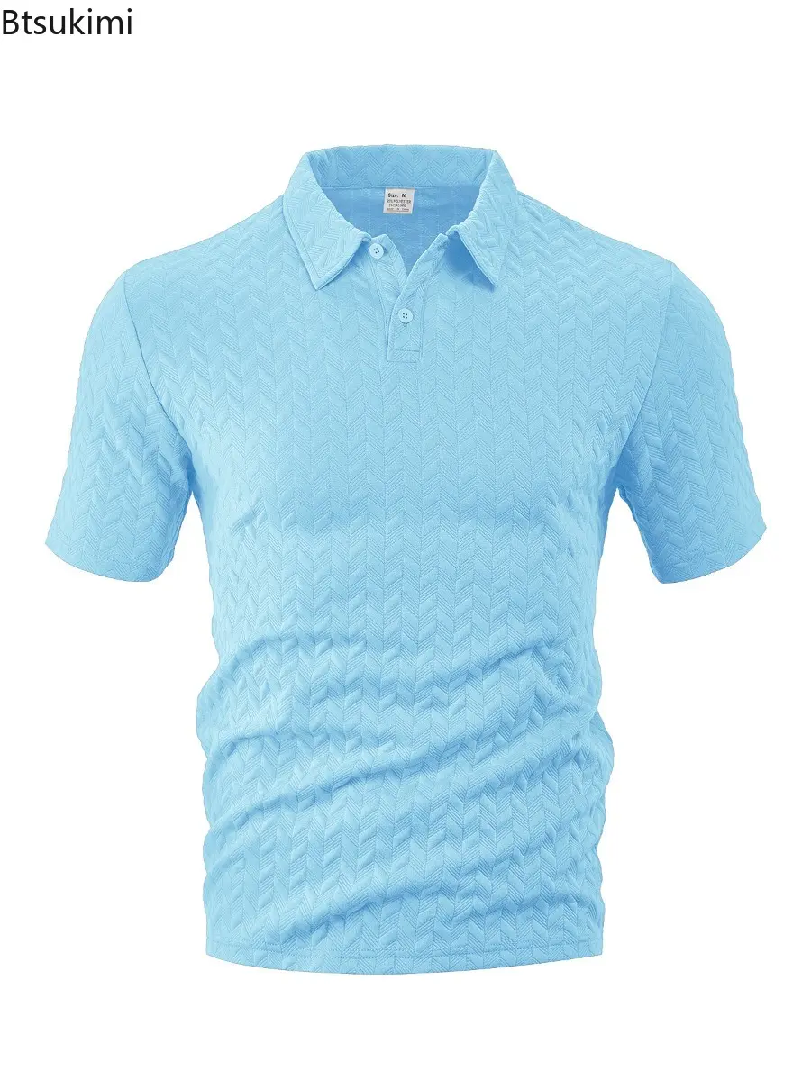 2025 Men's Summer Polo Shirt Lightweight Breathable Moisture-Wicking Loose Fit Casual Short Sleeve Solid Color Jacquard T-shirt