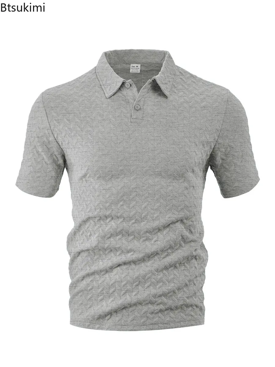 2025 Men's Summer Polo Shirt Lightweight Breathable Moisture-Wicking Loose Fit Casual Short Sleeve Solid Color Jacquard T-shirt