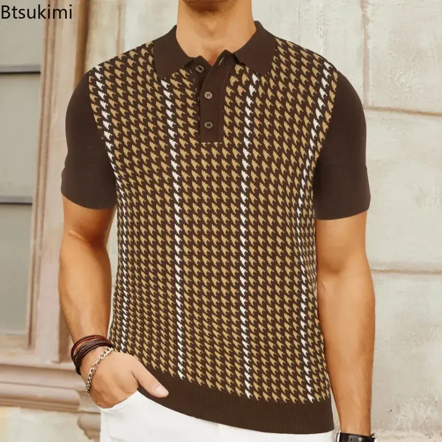 2025 Summer New Knitted Polo Shirt for Men Fashion Jacquard Business Casual Shirt Tops High-end Men's Short-sleeved Knit T-shirt