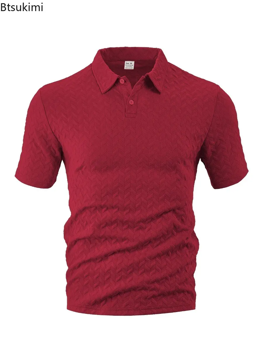 2025 Men's Summer Polo Shirt Lightweight Breathable Moisture-Wicking Loose Fit Casual Short Sleeve Solid Color Jacquard T-shirt