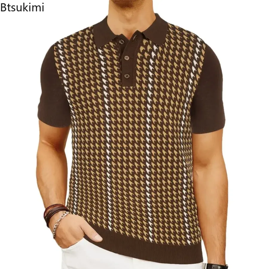 2025 Summer New Knitted Polo Shirt for Men Fashion Jacquard Business Casual Shirt Tops High-end Men's Short-sleeved Knit T-shirt