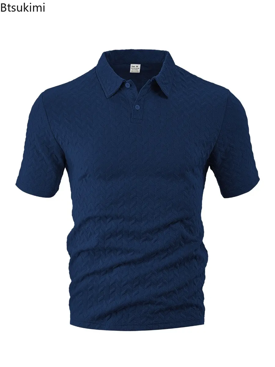2025 Men's Summer Polo Shirt Lightweight Breathable Moisture-Wicking Loose Fit Casual Short Sleeve Solid Color Jacquard T-shirt