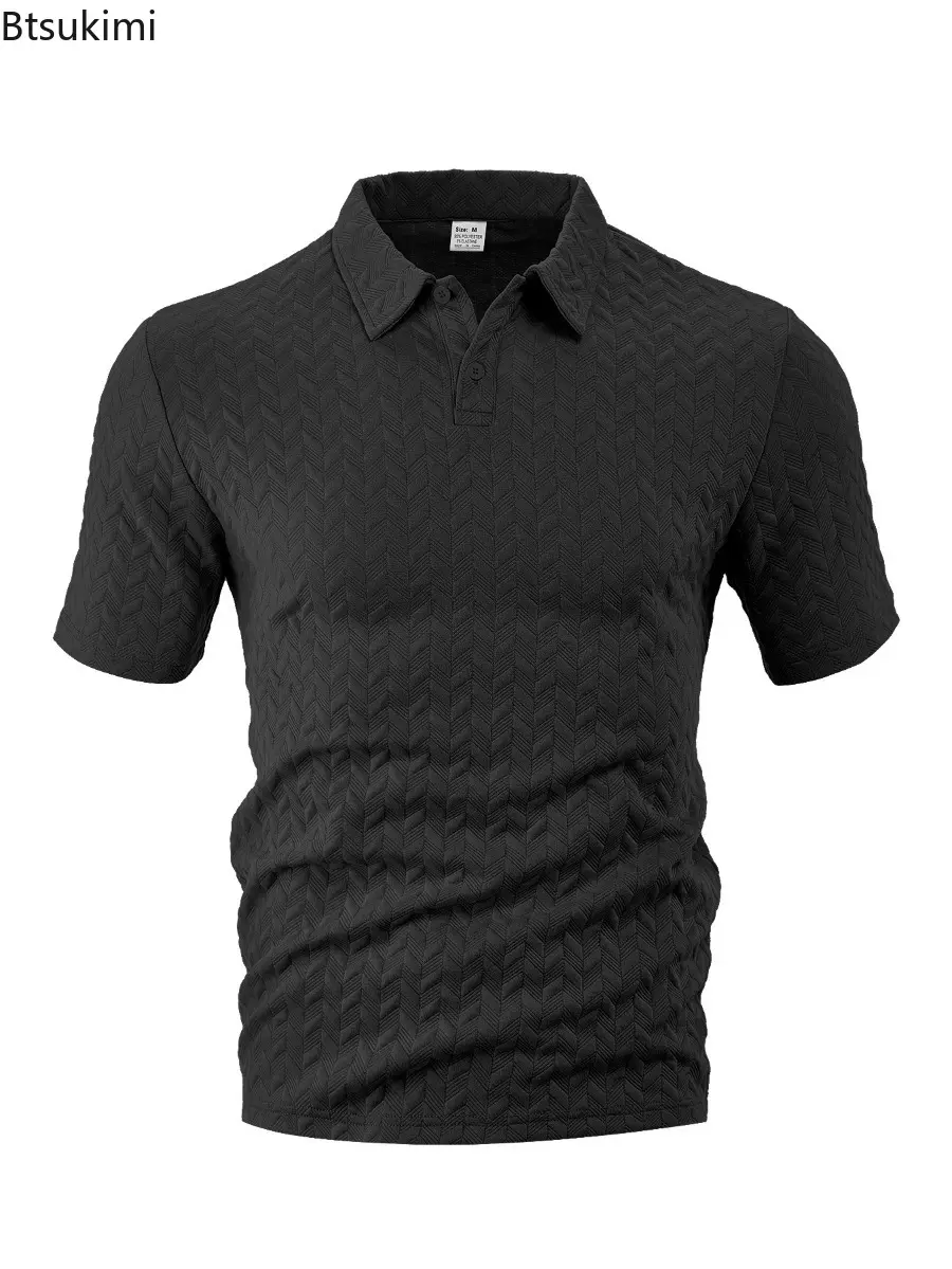 2025 Men's Summer Polo Shirt Lightweight Breathable Moisture-Wicking Loose Fit Casual Short Sleeve Solid Color Jacquard T-shirt