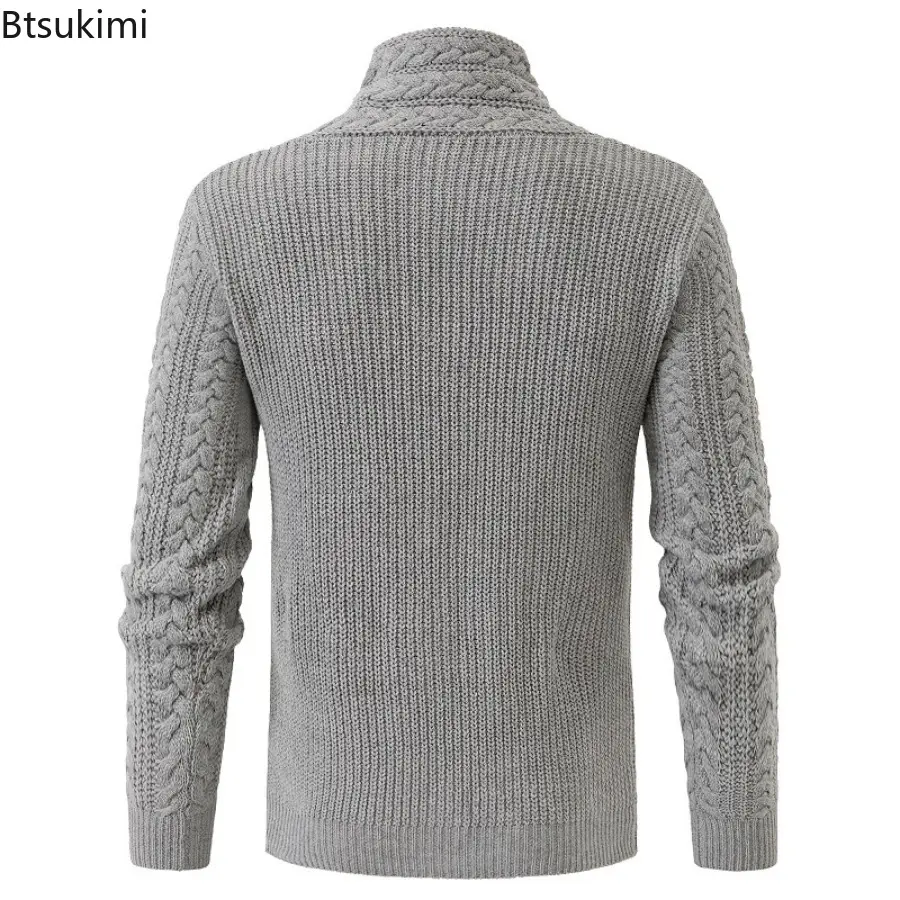 2025 Autumn and Winter Mens Sweater Long Sleeve Solid Knitted Pullover Tops Fashion High Neck Slim Fit Warm Sweater Mens Wear