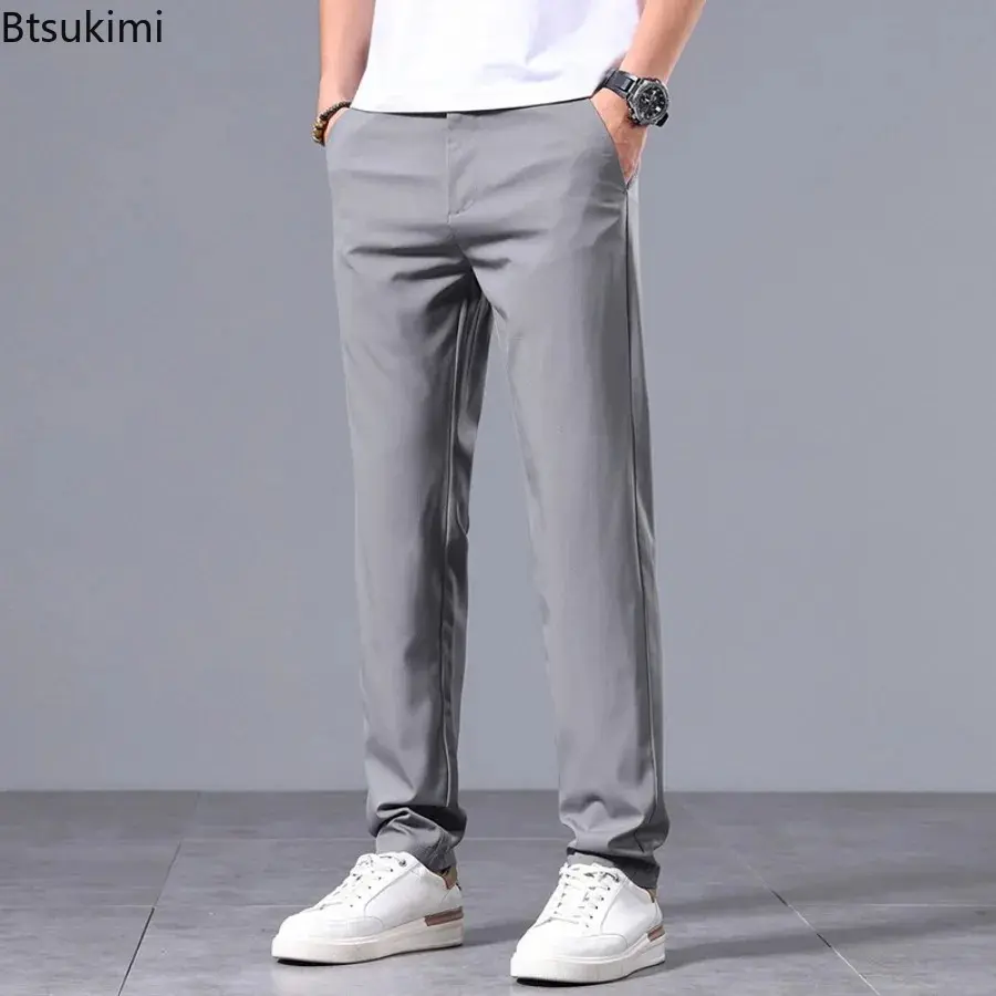 2025 Summer New Men's Comfort Ice Silk Casual Pants Thin Style Breathable Classic Business Trousers Men Simple Versatile Pants