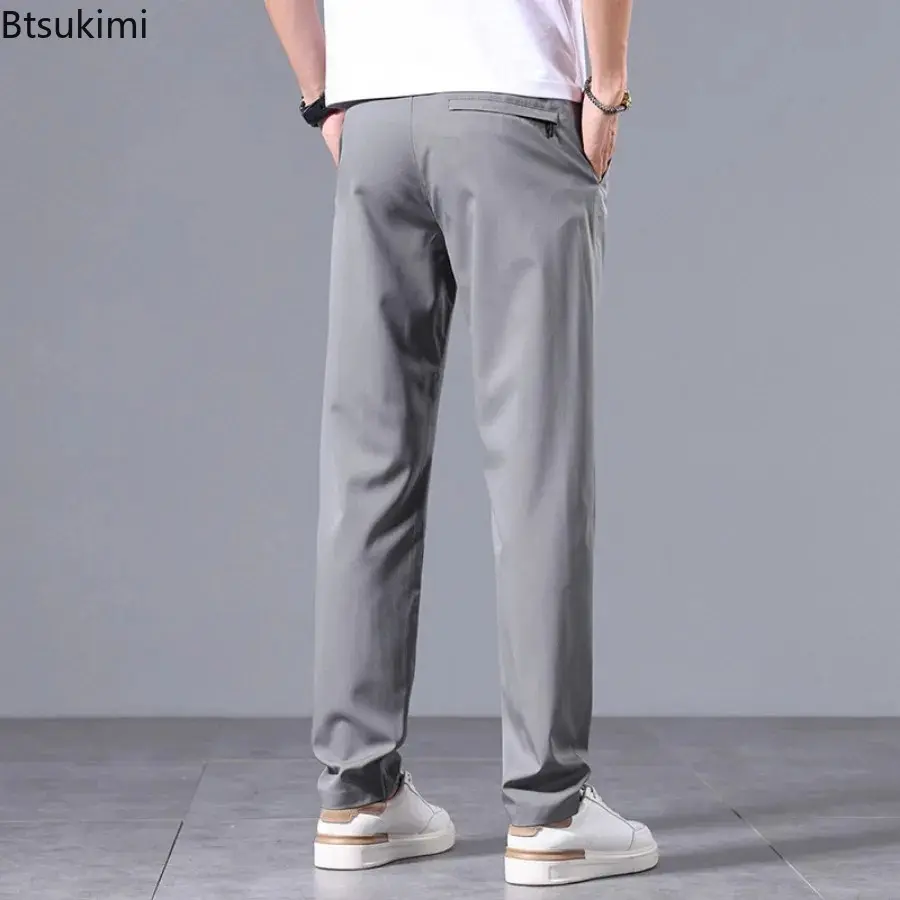 2025 Summer New Men's Comfort Ice Silk Casual Pants Thin Style Breathable Classic Business Trousers Men Simple Versatile Pants
