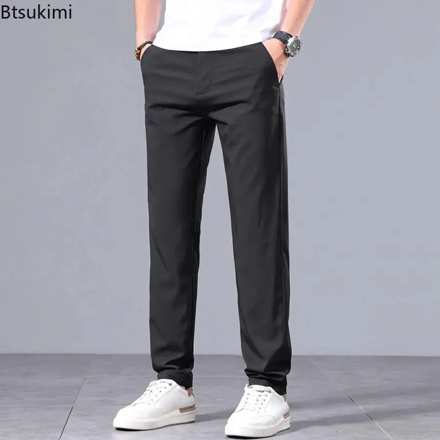 2025 Summer New Men's Comfort Ice Silk Casual Pants Thin Style Breathable Classic Business Trousers Men Simple Versatile Pants