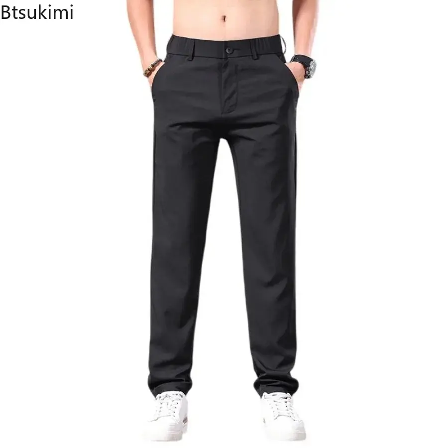 2025 Summer New Men's Comfort Ice Silk Casual Pants Thin Style Breathable Classic Business Trousers Men Simple Versatile Pants