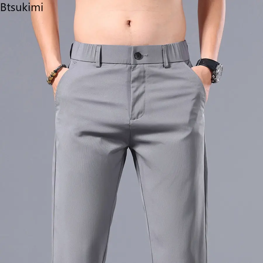 2025 Summer New Men's Comfort Ice Silk Casual Pants Thin Style Breathable Classic Business Trousers Men Simple Versatile Pants