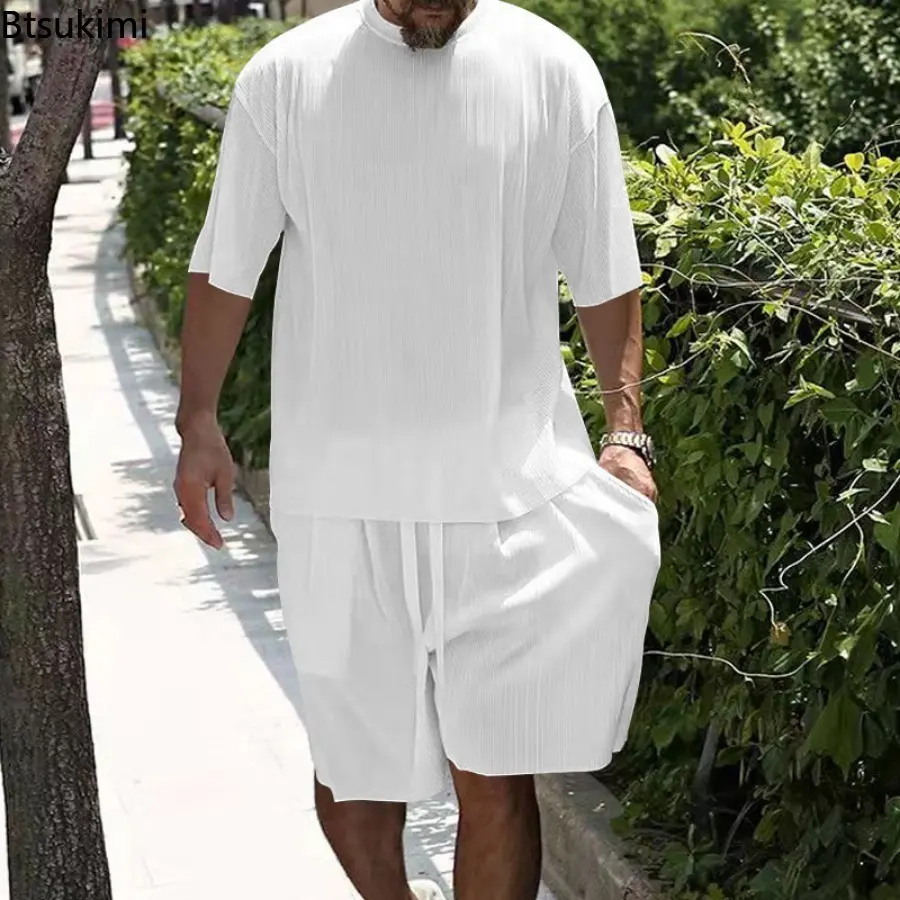 2025 Men's Loose Casual Sets Summer Cool Ice Silk Two-pieces Fashion Short-sleeved T-shirt and Shorts Sport Outfit Men Tracksuit