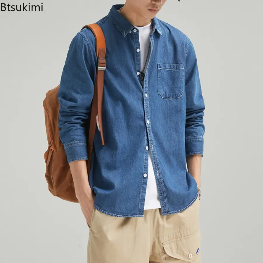 Men's Spring Autumn Long Sleeve Denim Shirts Fashion 100% Cotton Retro Style Shirt Jackets Trend Loose Casual Men Cowboy Tops