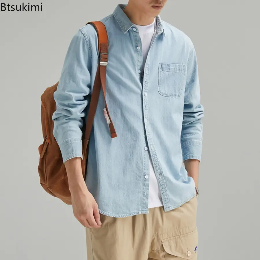 Men's Spring Autumn Long Sleeve Denim Shirts Fashion 100% Cotton Retro Style Shirt Jackets Trend Loose Casual Men Cowboy Tops
