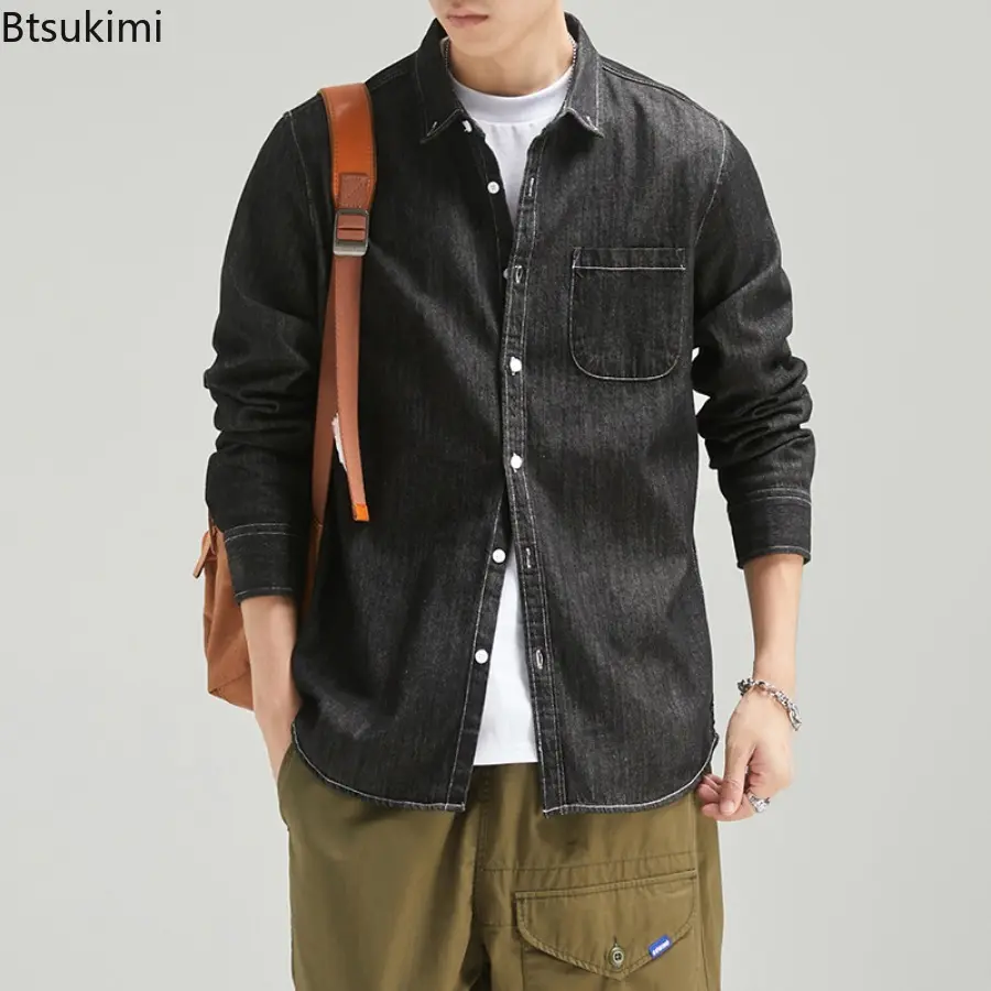 Men's Spring Autumn Long Sleeve Denim Shirts Fashion 100% Cotton Retro Style Shirt Jackets Trend Loose Casual Men Cowboy Tops