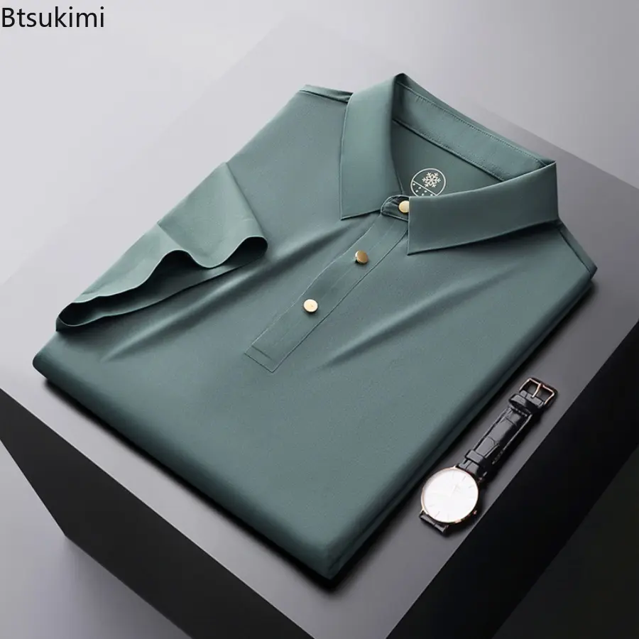 2025 New Men's High-quality Ice Silk Seamless POLO Shirt Summer Ultra-thin Breathable Outdoor Sports and Leisure Comfortable Top