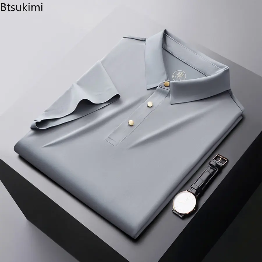 2025 New Men's High-quality Ice Silk Seamless POLO Shirt Summer Ultra-thin Breathable Outdoor Sports and Leisure Comfortable Top