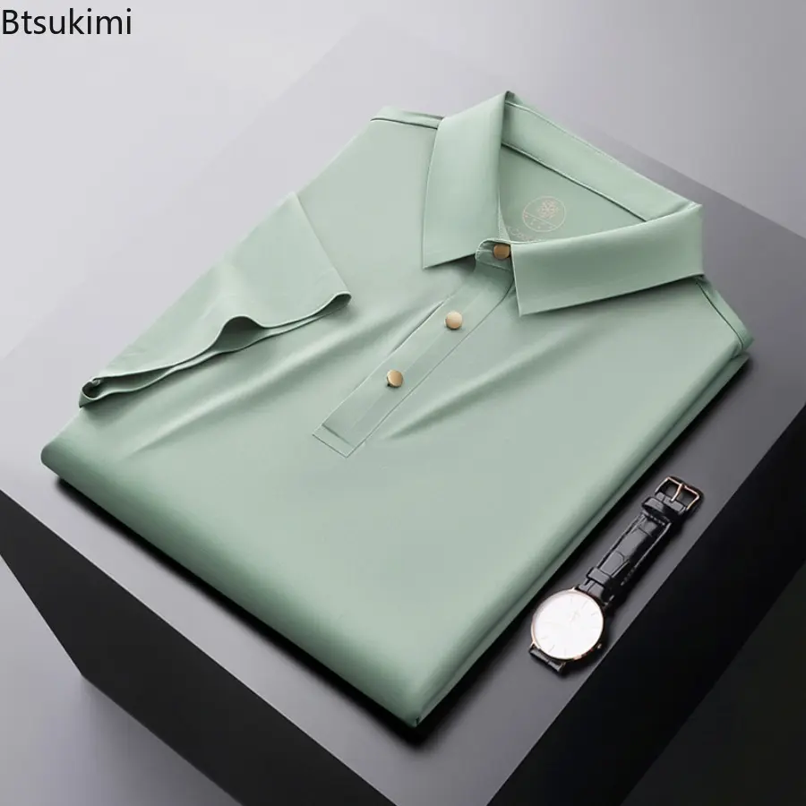 2025 New Men's High-quality Ice Silk Seamless POLO Shirt Summer Ultra-thin Breathable Outdoor Sports and Leisure Comfortable Top