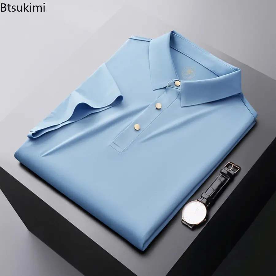2025 New Men's High-quality Ice Silk Seamless POLO Shirt Summer Ultra-thin Breathable Outdoor Sports and Leisure Comfortable Top