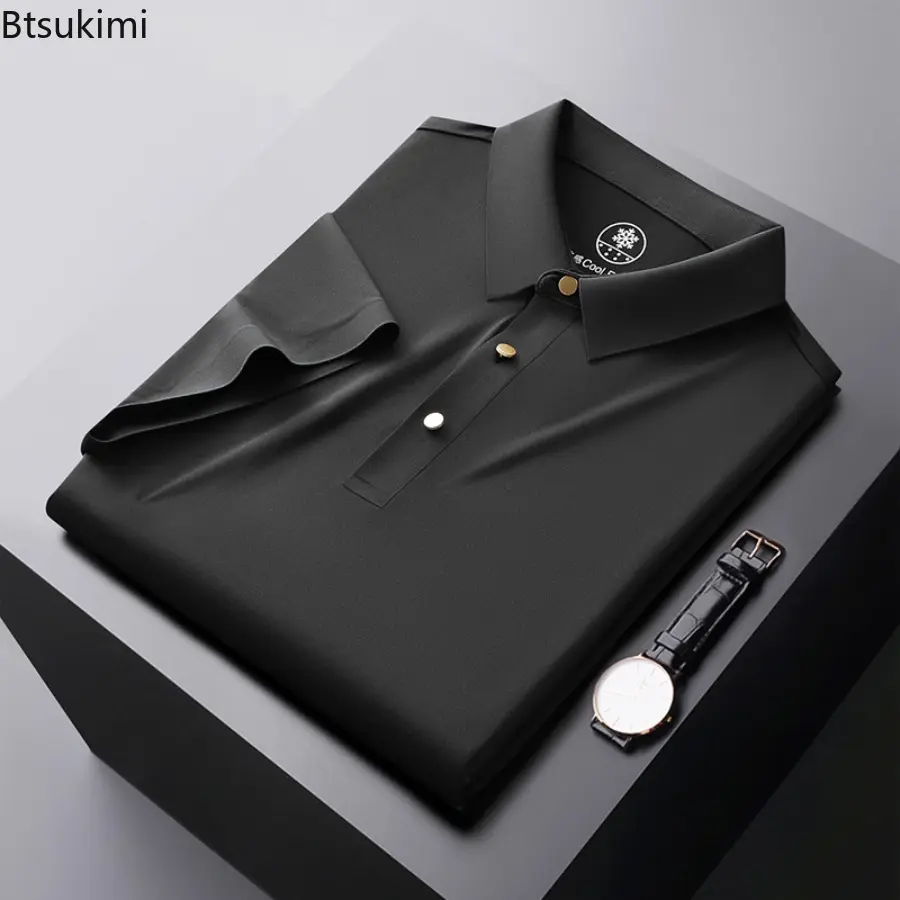2025 New Men's High-quality Ice Silk Seamless POLO Shirt Summer Ultra-thin Breathable Outdoor Sports and Leisure Comfortable Top