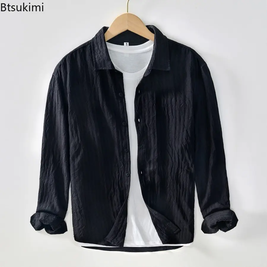 Spring Trendy Casual Long Sleeve Shirts for Men Handsome Cotton Loose Blouse Men Basic Versatile Shirt Jackets Male Simple Tops