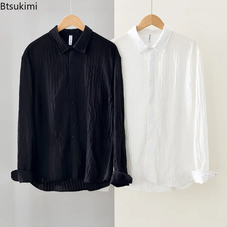 Spring Trendy Casual Long Sleeve Shirts for Men Handsome Cotton Loose Blouse Men Basic Versatile Shirt Jackets Male Simple Tops