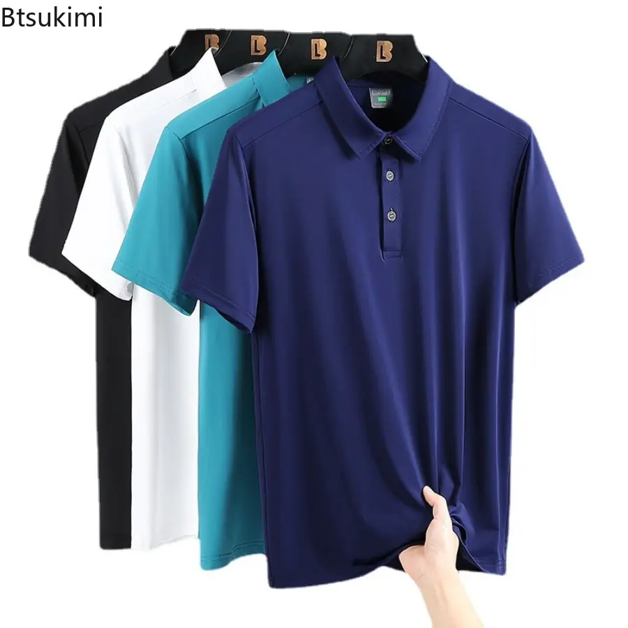 Summer New High-quality Ice Silk Men's Short Sleeve Two-pieces Ultra-thin Breathable Outdoor Casual Sports Polo Shirt and Shorts