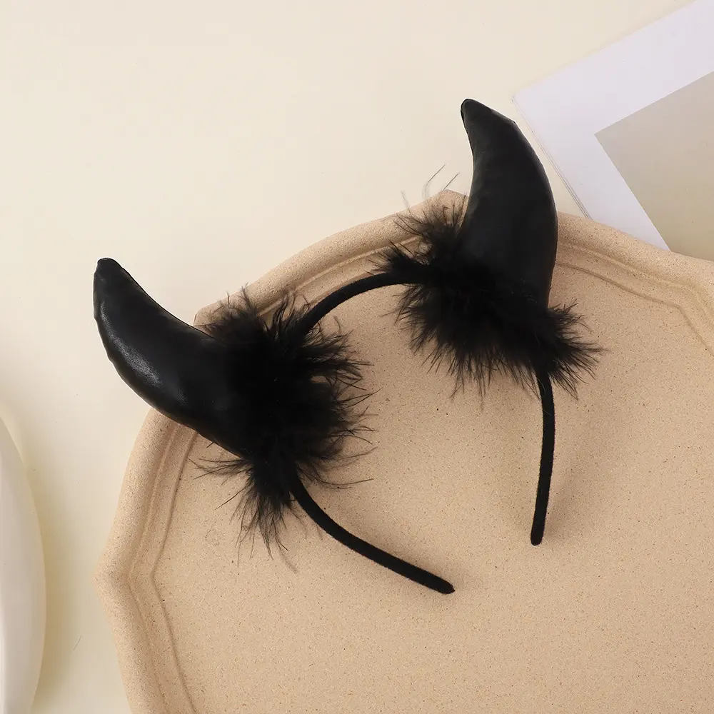Funny Devil Ears Headband Glitter Plush Cow Horn Hairband Cosplay Halloween Party Adults Children  Cosplay Decoration Hair Hoop