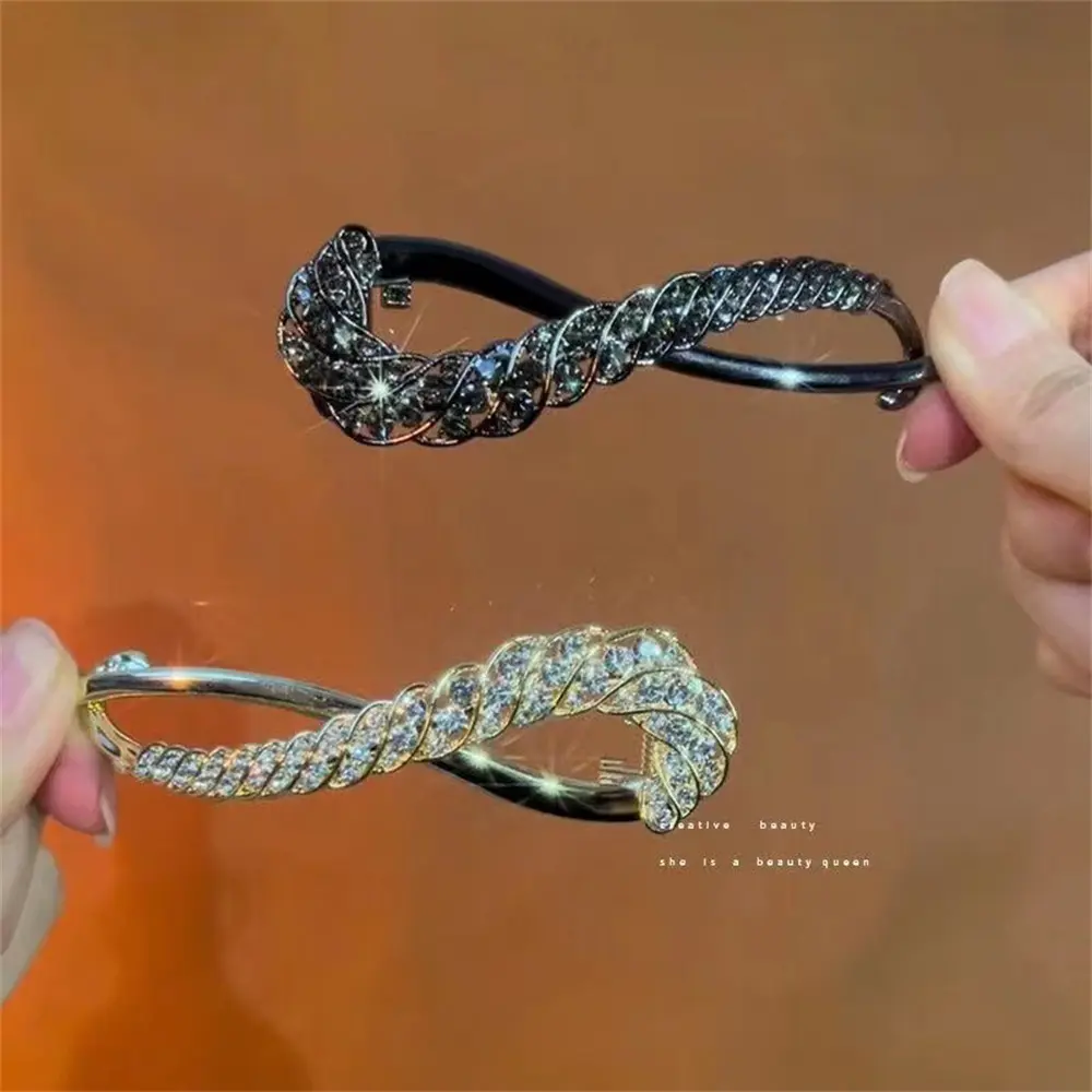 Luxury Metal Crystal Hair Claws Clips For Women Girl Solid Color Banana Hairpin Glitter Rhinestone Ponytail Holder Barrettes