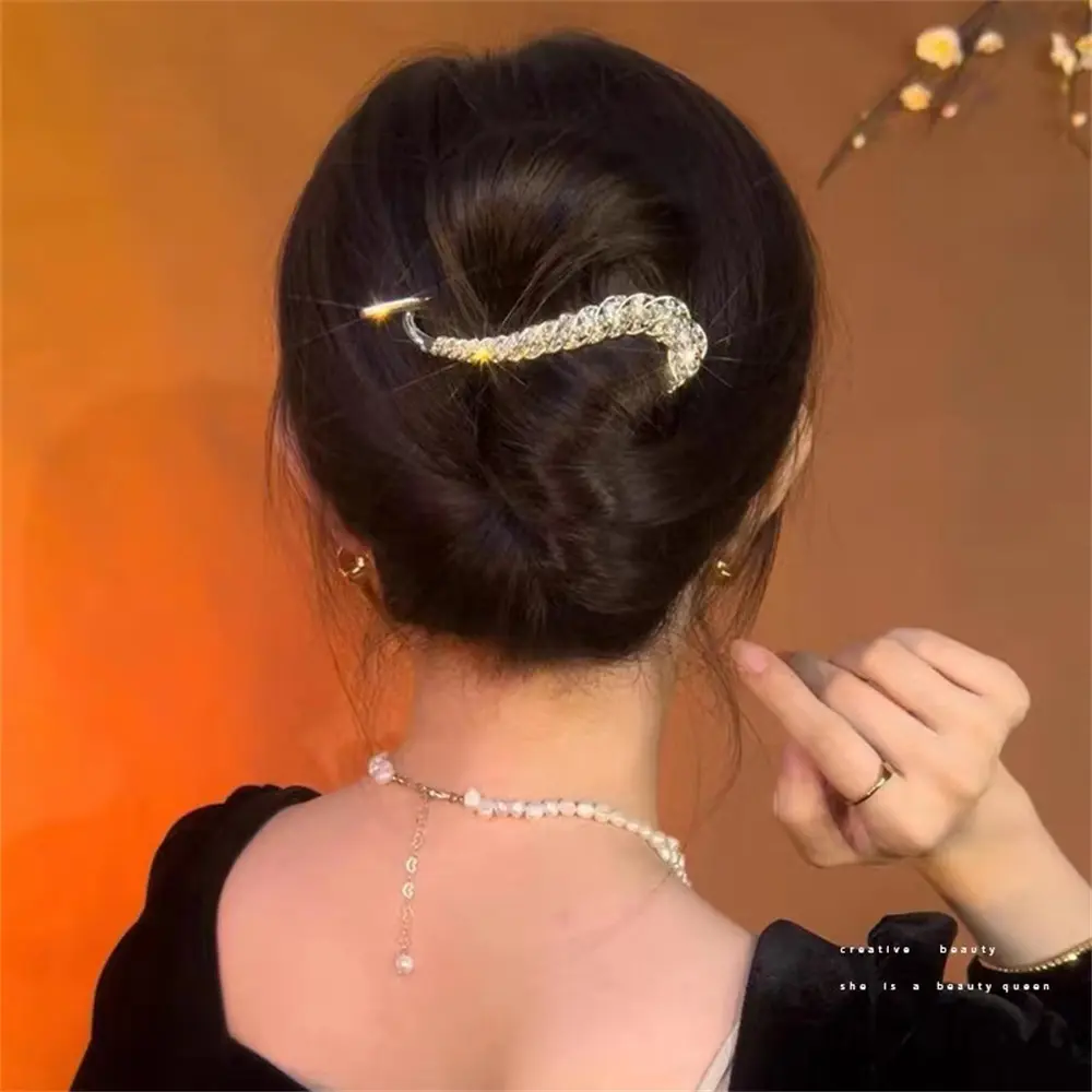 Luxury Metal Crystal Hair Claws Clips For Women Girl Solid Color Banana Hairpin Glitter Rhinestone Ponytail Holder Barrettes