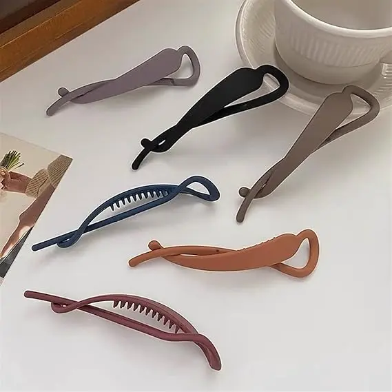 Elegant Frosted Twisted Hair Clip Simple Matte Banana Hairpin for Women Girls Solid Color Vertical Ponytail Holder Barrettes Hea