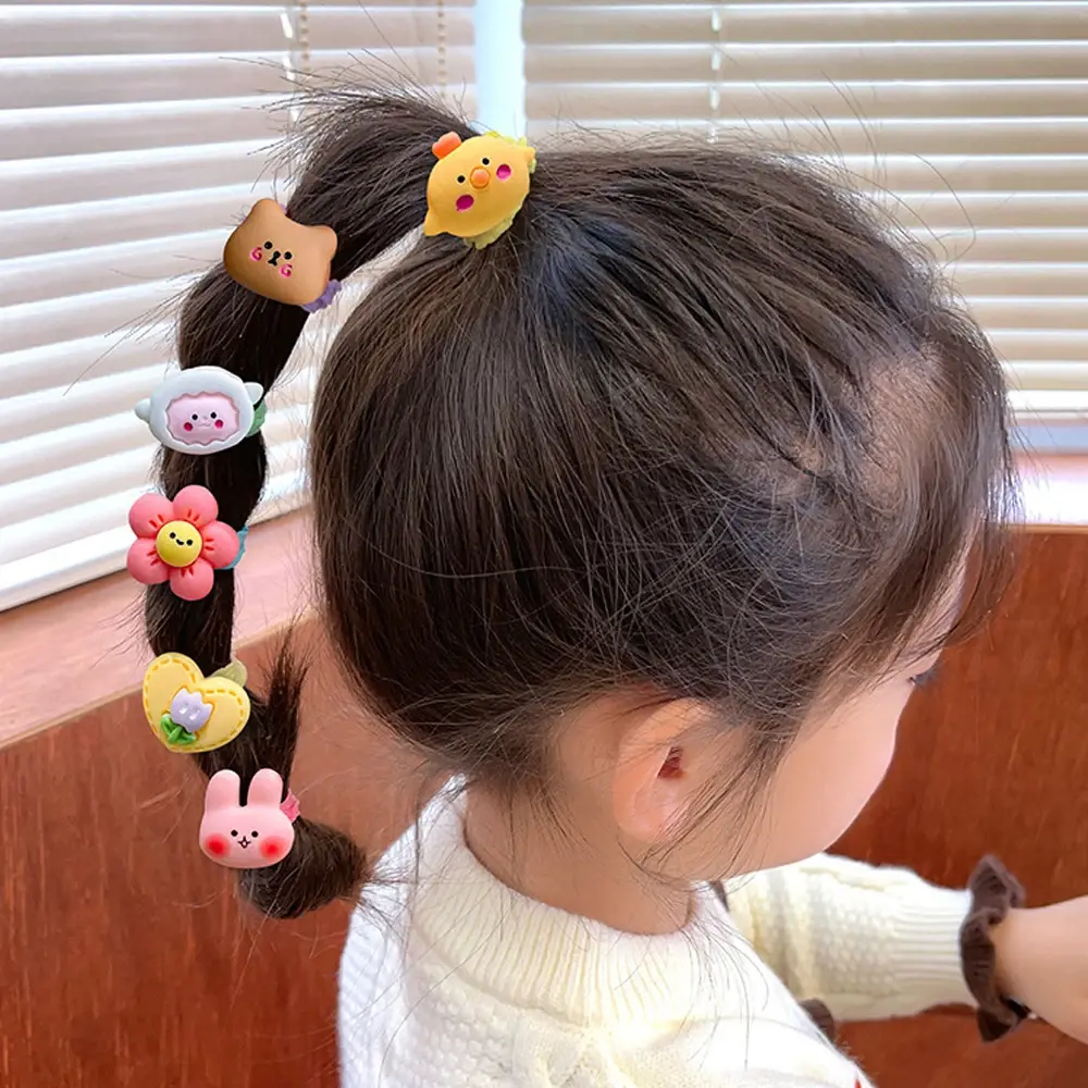 10pcs/Set Lovely Rabbit Panda Charms Hair Ties Cartoon Bowknot Flower Animal Hair Rope Baby Girls Ponytail Holder Rubber Band