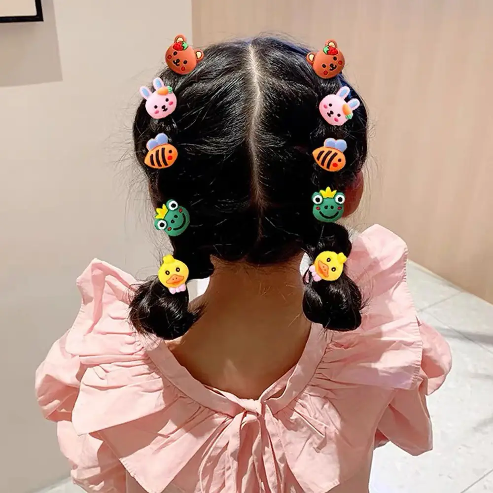 10pcs/Set Lovely Rabbit Panda Charms Hair Ties Cartoon Bowknot Flower Animal Hair Rope Baby Girls Ponytail Holder Rubber Band