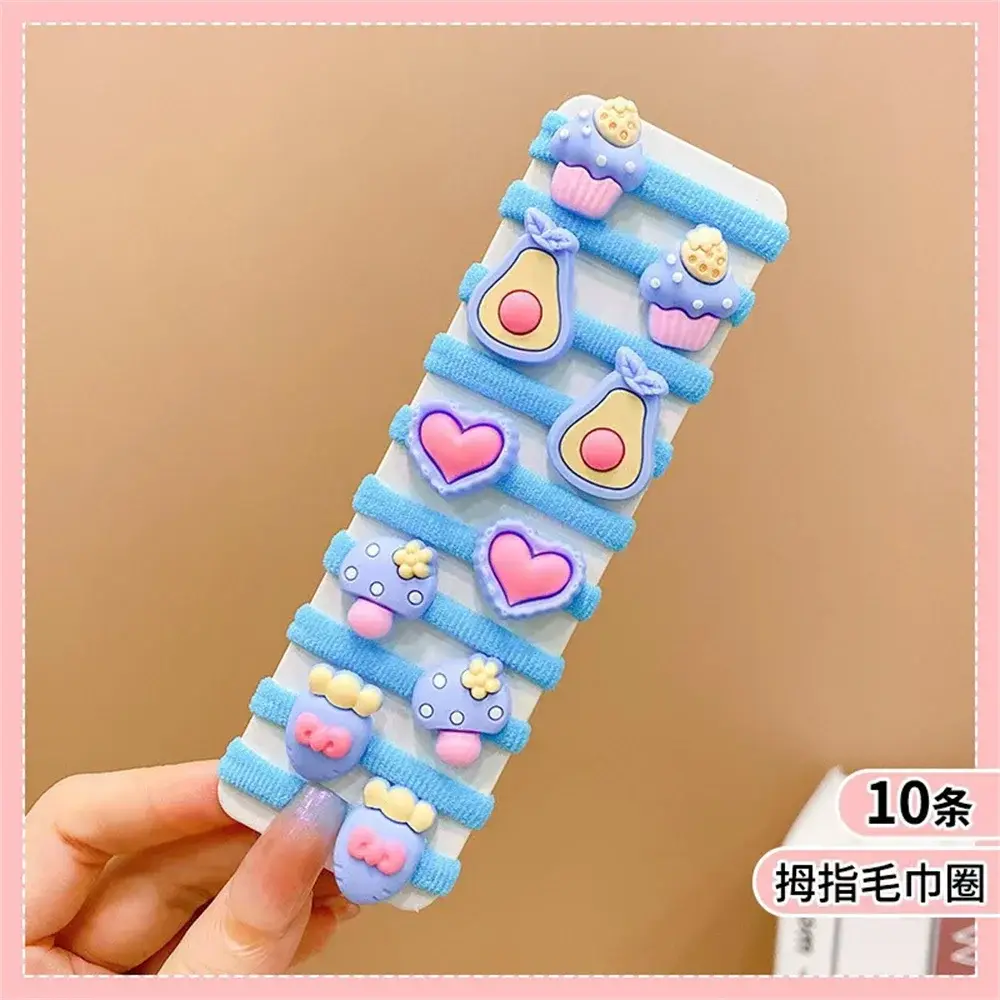 10pcs/Set Lovely Rabbit Panda Charms Hair Ties Cartoon Bowknot Flower Animal Hair Rope Baby Girls Ponytail Holder Rubber Band