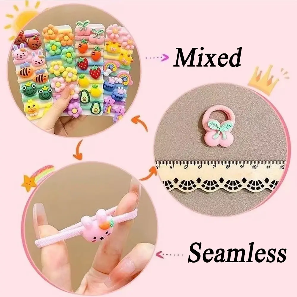 10pcs/Set Lovely Rabbit Panda Charms Hair Ties Cartoon Bowknot Flower Animal Hair Rope Baby Girls Ponytail Holder Rubber Band