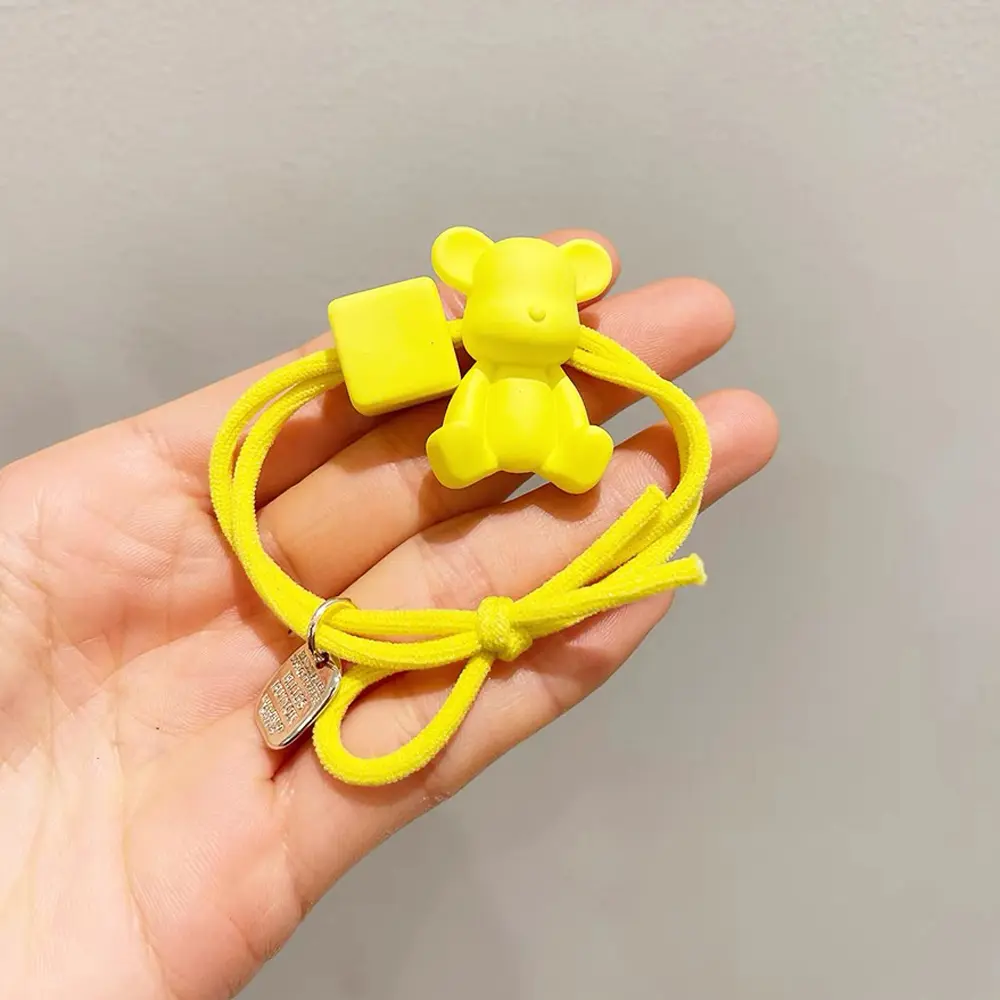 3d Cartoon Bear Hair Rope Elastic Bowknot Rubber Band With Geometric Pendant For Kid Girls Ponytail Holder Children'S Gifts