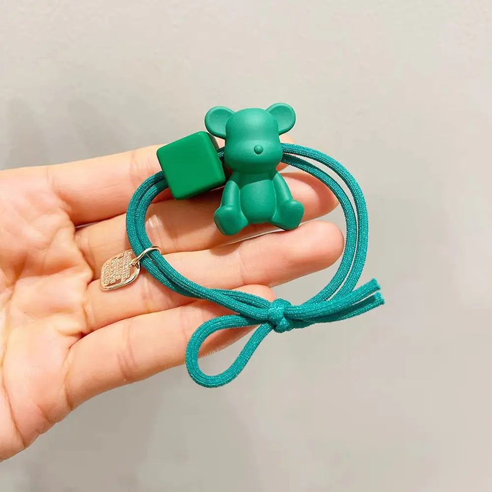 3d Cartoon Bear Hair Rope Elastic Bowknot Rubber Band With Geometric Pendant For Kid Girls Ponytail Holder Children'S Gifts