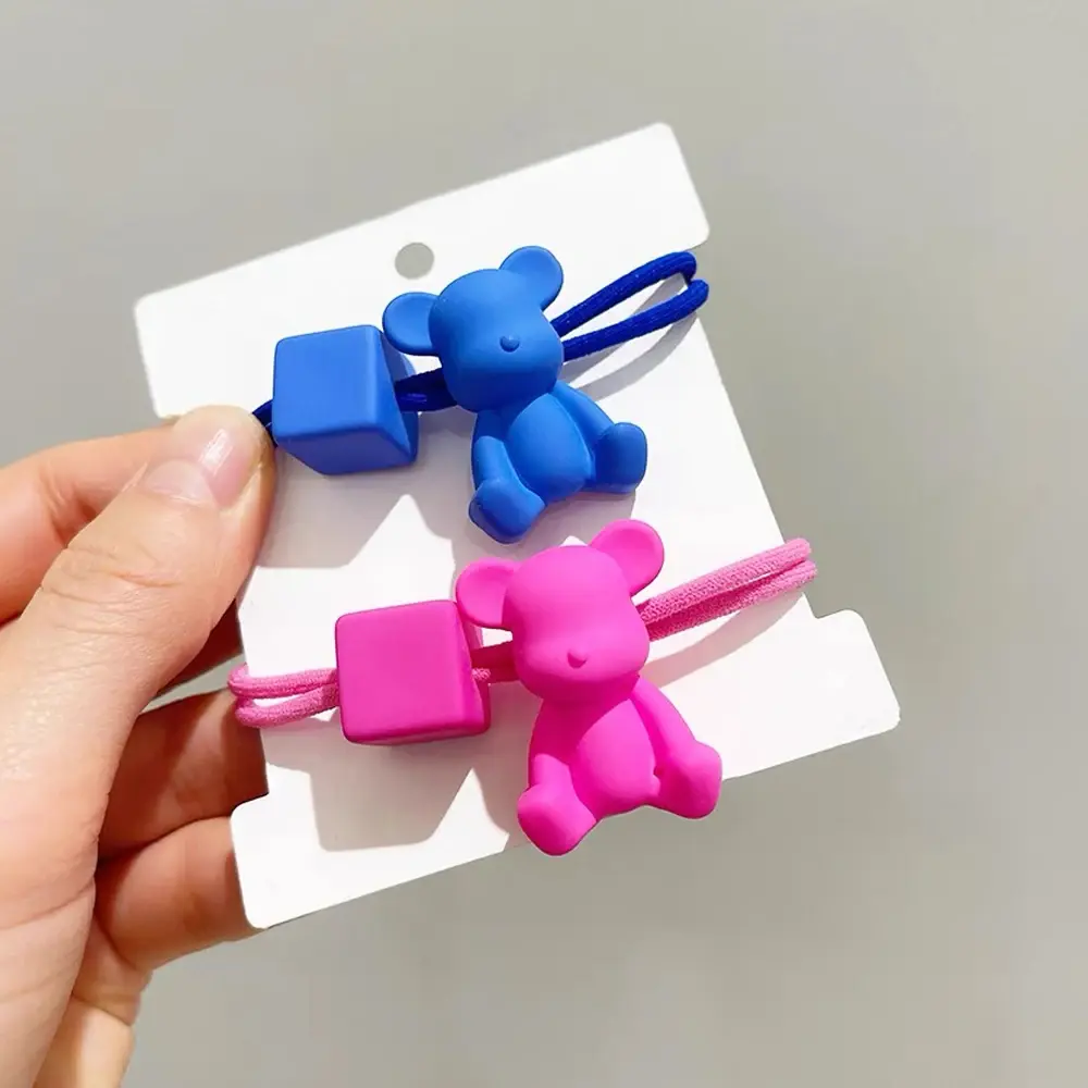 3d Cartoon Bear Hair Rope Elastic Bowknot Rubber Band With Geometric Pendant For Kid Girls Ponytail Holder Children'S Gifts