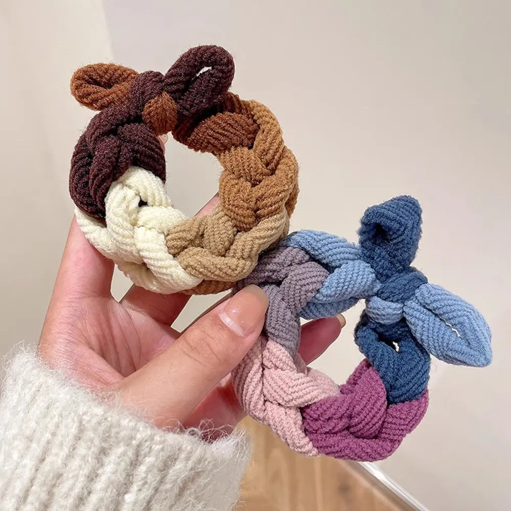 Ins Styles Bowknot Thick Scrunchies Colorful Braid Elastic Hair Ties For Bun Ponytail Holder Women Girls Rubber Hair Rings