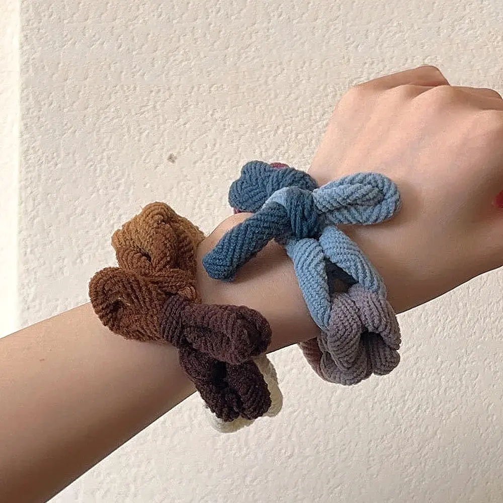 Ins Styles Bowknot Thick Scrunchies Colorful Braid Elastic Hair Ties For Bun Ponytail Holder Women Girls Rubber Hair Rings