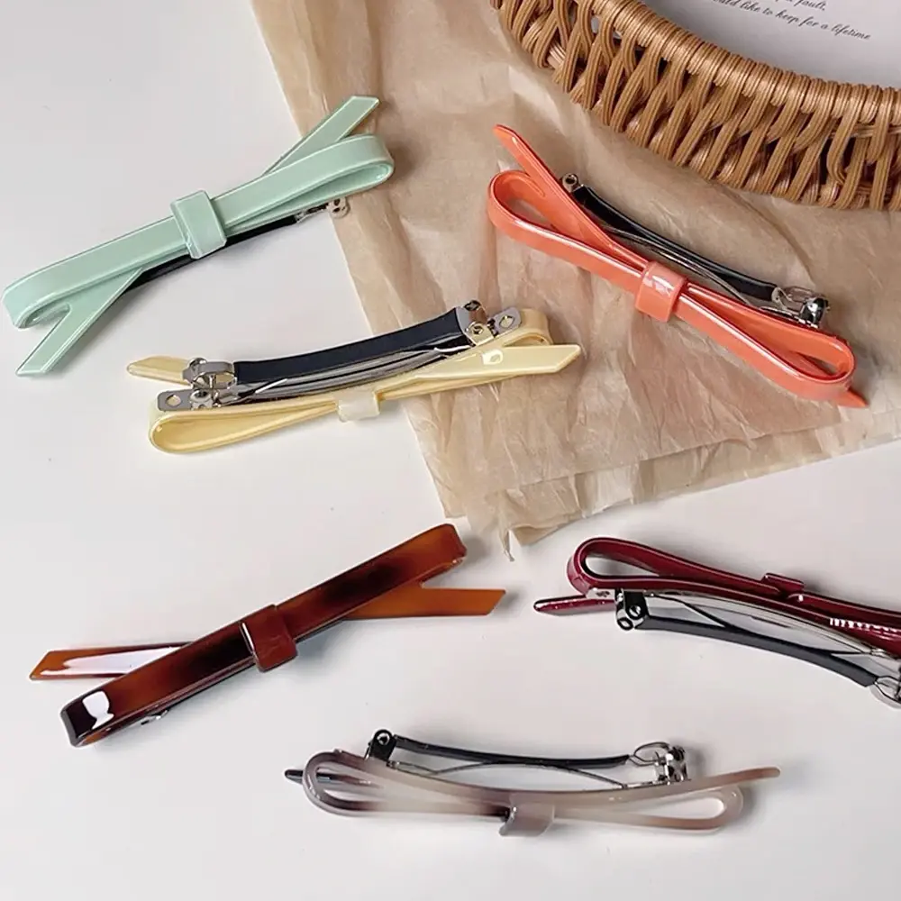 French Acetate Bow Shaped Hairpin Women Girls Side Bangs Barrettes Spring Hair Clips For Ponytail Holder Daily Headwear
