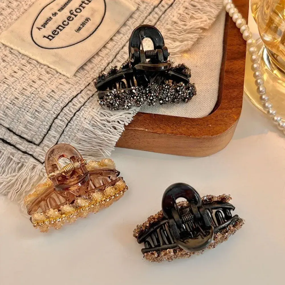 Sweet Rhinestone Wheat Hair Claw Mini Acrylic Shark Jaw Clip For Thin Hair Ponytail Holder Exquisite Princess Barrettes