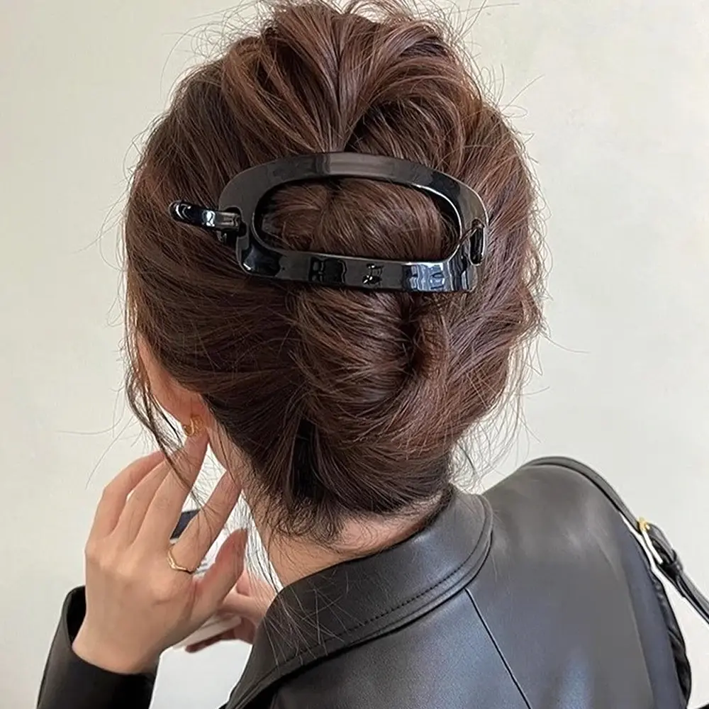 Vintage Acrylic Oval Hair Clips Office Lady Bun Ponytail Holder Twist Barrettes Women Girls Jelly Color Daily Party Headwear