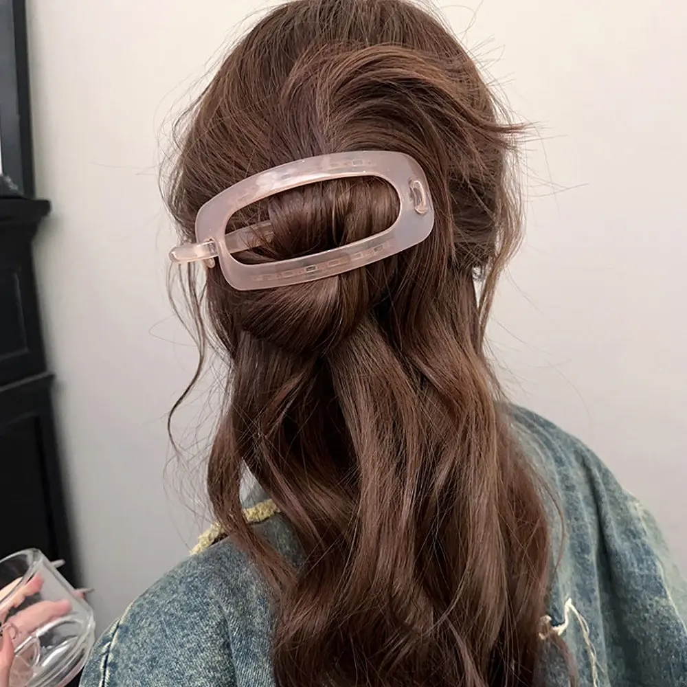 Vintage Acrylic Oval Hair Clips Office Lady Bun Ponytail Holder Twist Barrettes Women Girls Jelly Color Daily Party Headwear