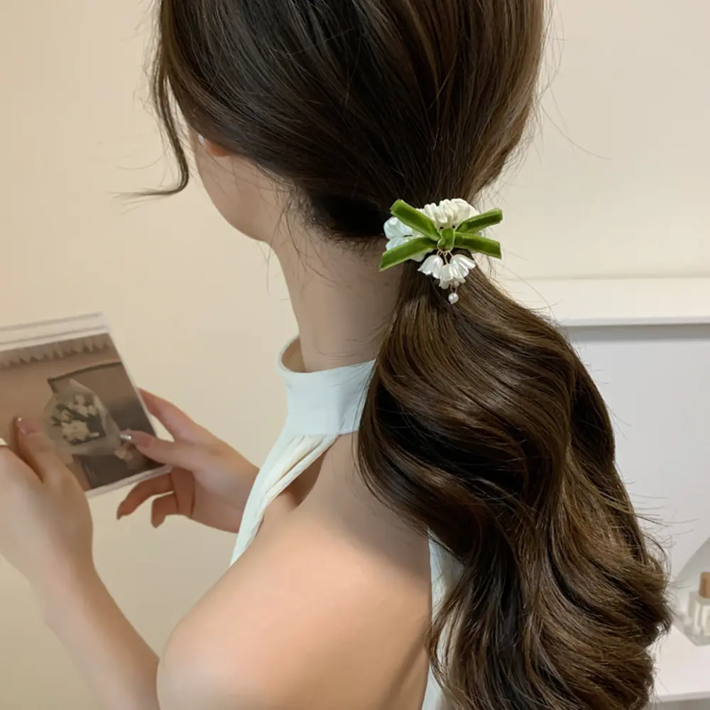 Fashion Floral Charms Hair Ties Lily Of The Valley Elastic Scrunchies Women Girls Ponytail Holder Daily Headwear