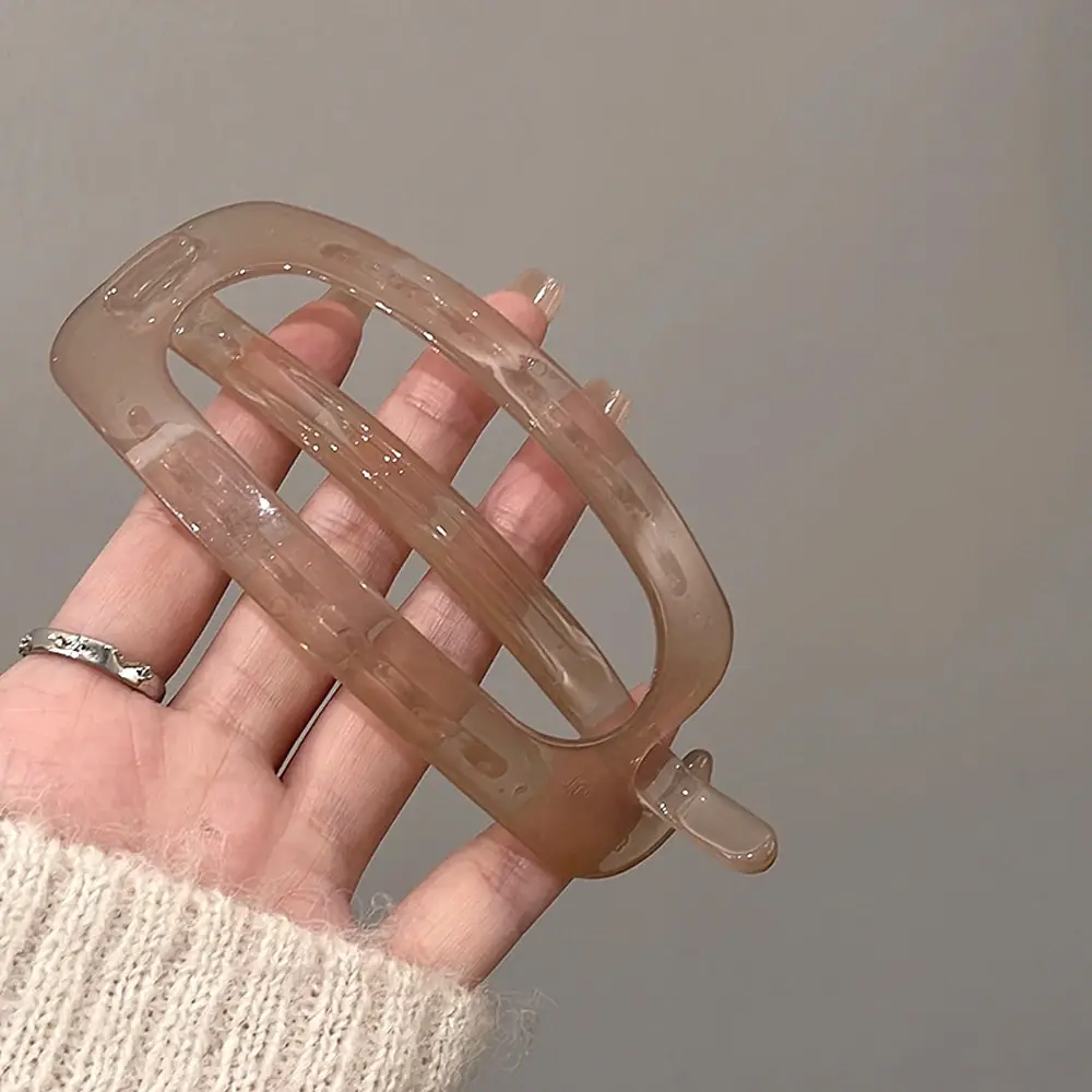 Vintage Acrylic Oval Hair Clips Office Lady Bun Ponytail Holder Twist Barrettes Women Girls Jelly Color Daily Party Headwear
